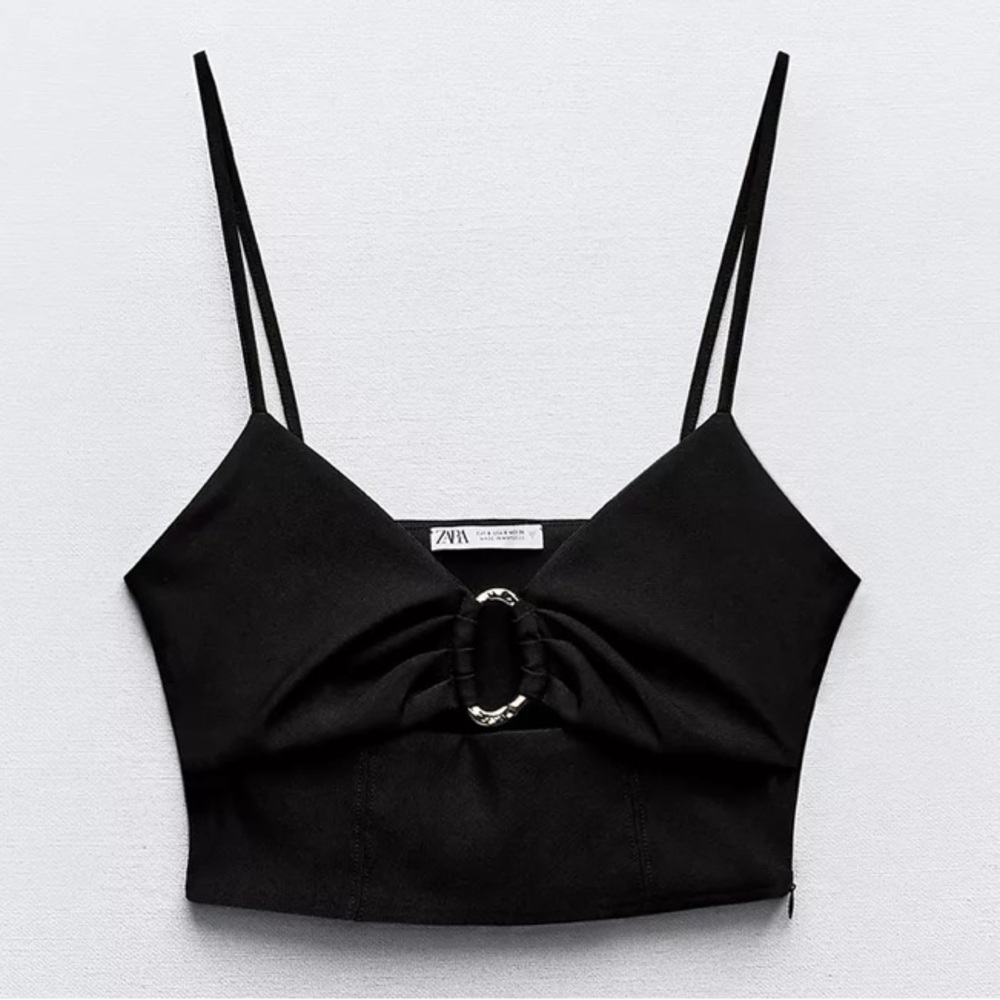 NWT Zara Cut Out Crop Top - Black - Medium